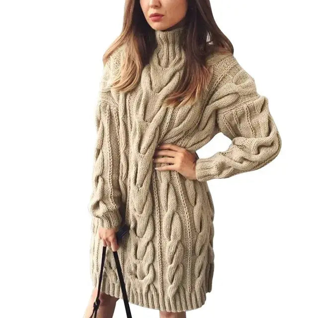 Turtleneck Twist Knitted Sweater Dress GLR SHOPPING