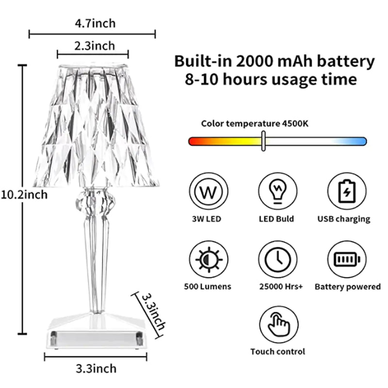 Diamond Table Lamp: USB Touch Sensor LED Night Light