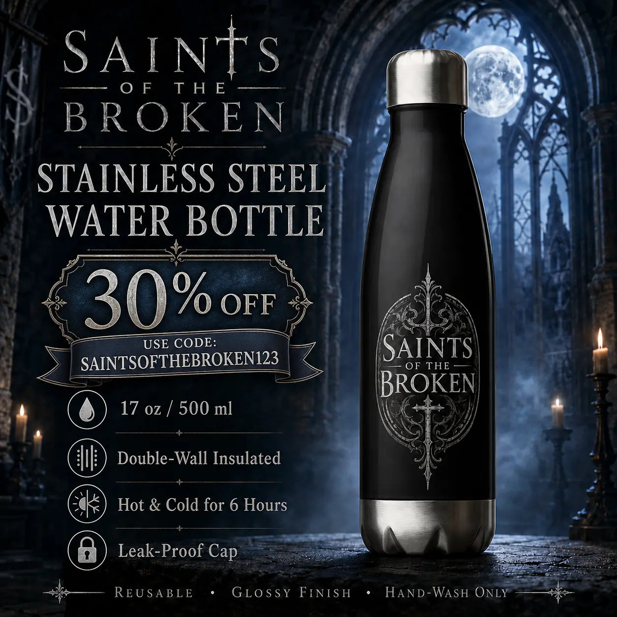 Saints of the Broken 17 oz Insulated Stainless Steel Water Bottle GLR SHOPPING