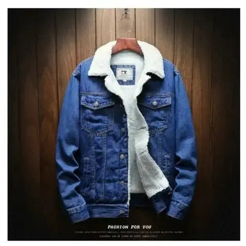 Men Light Blue Winter Jean Jackets Outerwear Warm Denim Coats New Men GLR SHOPPING
