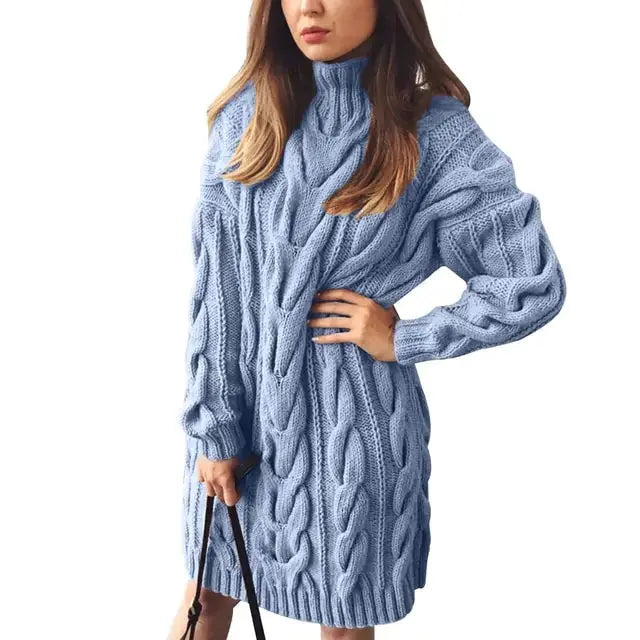 Turtleneck Twist Knitted Sweater Dress GLR SHOPPING