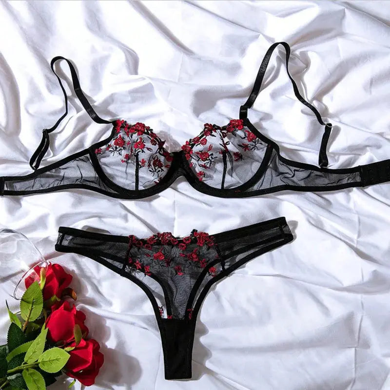 Low Waist Lace Embroidered Bra Set GLR SHOPPING
