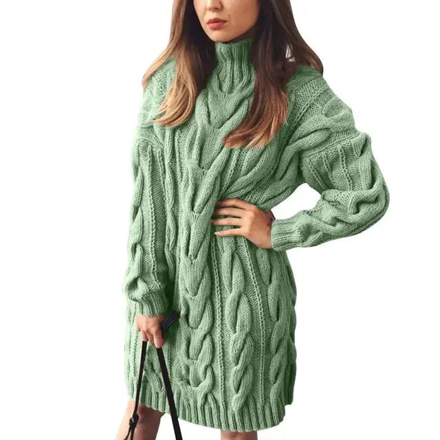 Turtleneck Twist Knitted Sweater Dress GLR SHOPPING