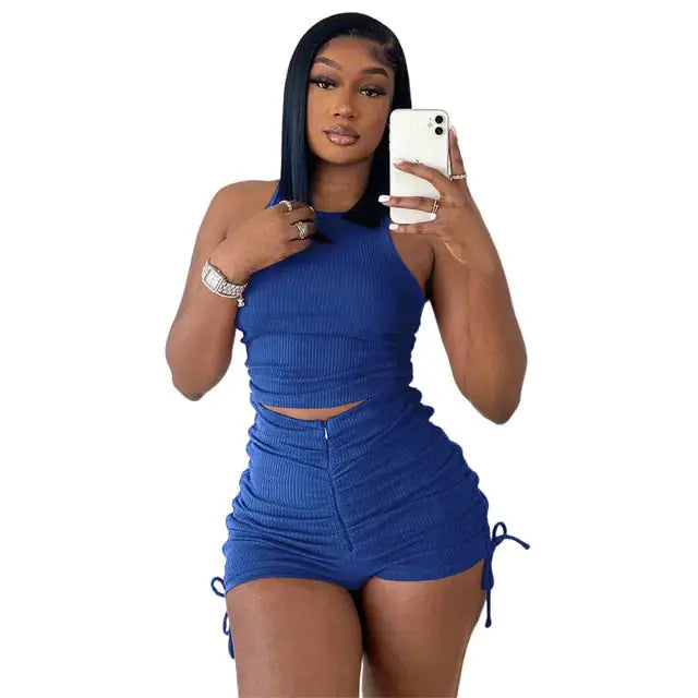 Drawstring Zipper Rib Casual Set GLR SHOPPING