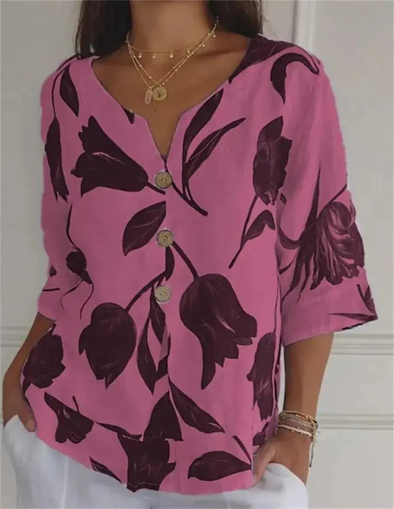 Printed V-Neck Tunic Top GLR SHOPPING