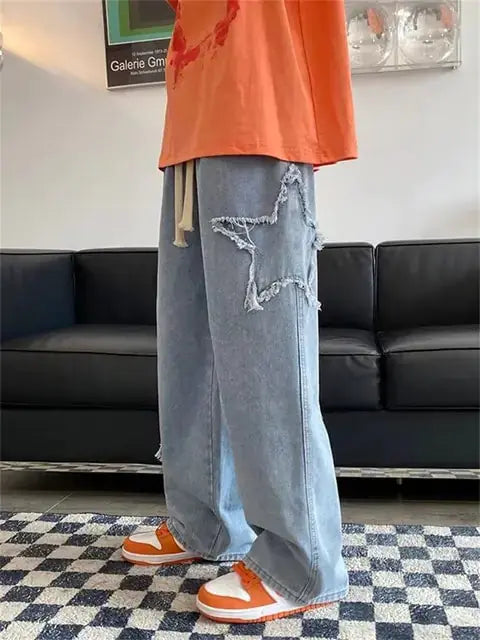 Star Embroidered Loose Fit Jeans GLR SHOPPING