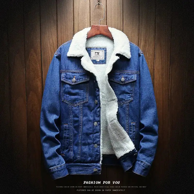 Men Light Blue Winter Jean Jackets Outerwear Warm Denim Coats New Men GLR SHOPPING