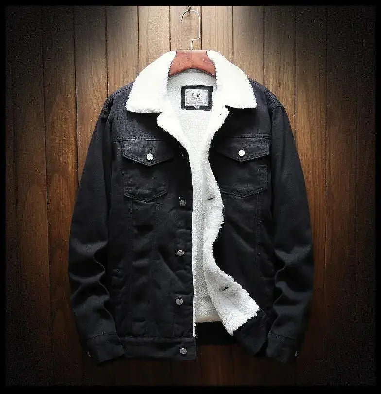 Men Light Blue Winter Jean Jackets Outerwear Warm Denim Coats New Men GLR SHOPPING
