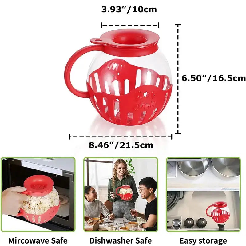 Microwave Glass Popcorn Popper With Silicone Lid GLR SHOPPING