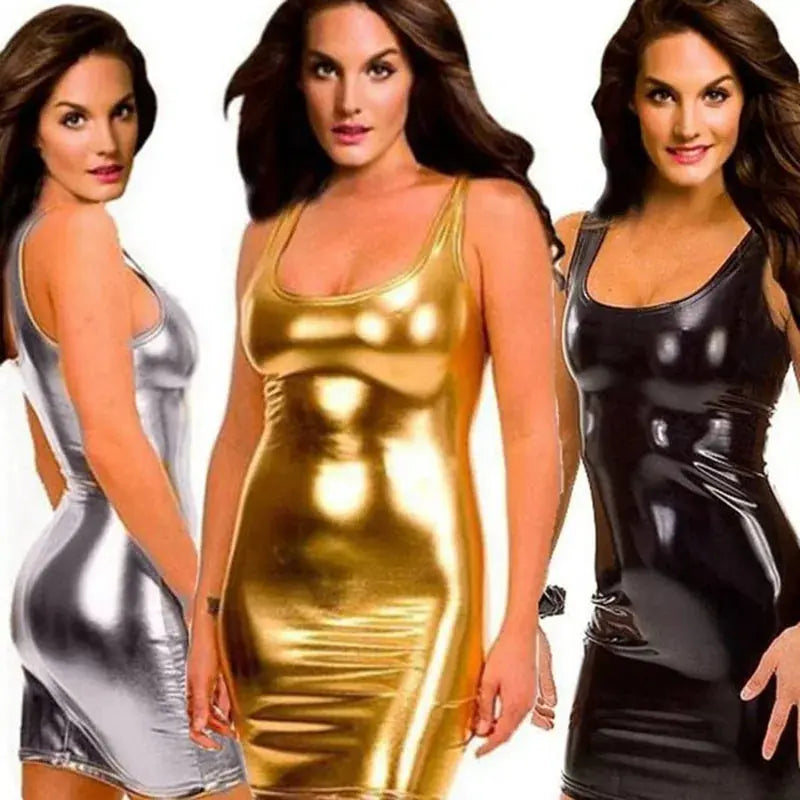 Women Sexy Wetlook Pu Faux Leather Lingerie Dress GLR SHOPPING
