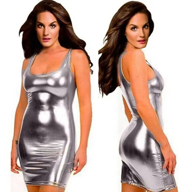 Women Sexy Wetlook Pu Faux Leather Lingerie Dress GLR SHOPPING