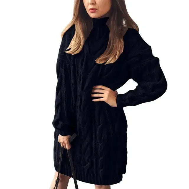 Turtleneck Twist Knitted Sweater Dress GLR SHOPPING