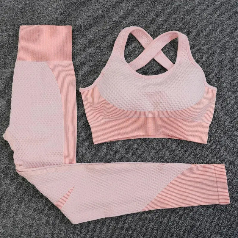 Sport Seamless Workout Set Women Rib 3 2 Piece Long Sleeve Zipper Crop Top Shirt Legging Pants Fitness Set Clothes Yoga Gym Set GLR SHOPPING