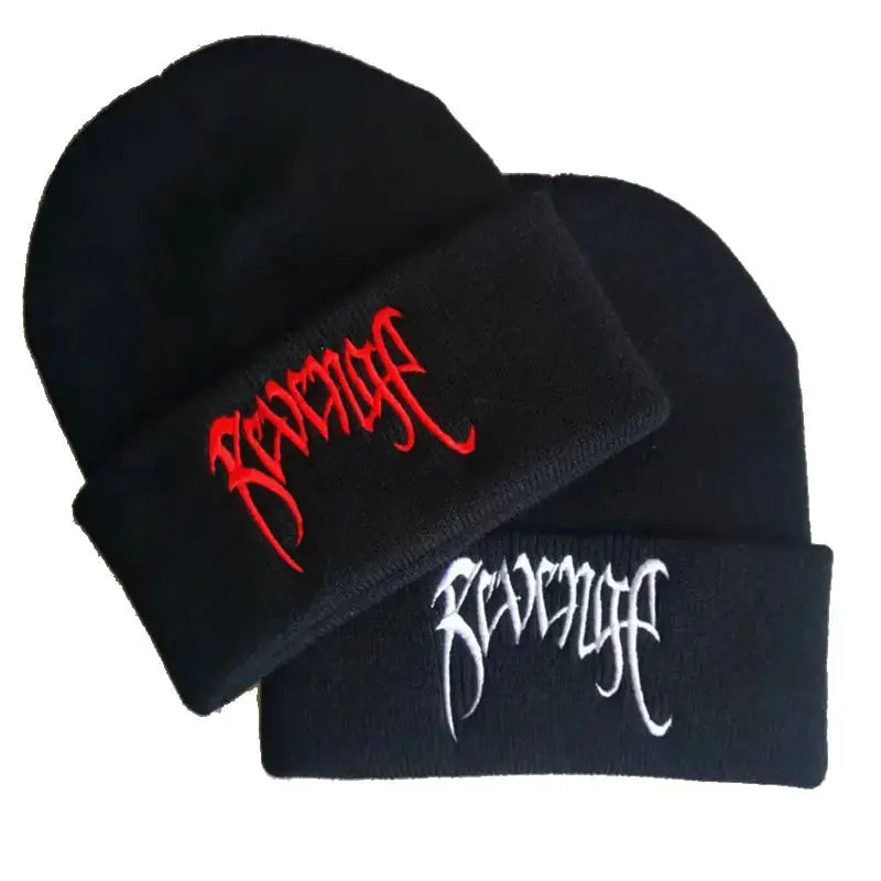 Autumn Winter Black Knitted Embroidery Hats GLR SHOPPING