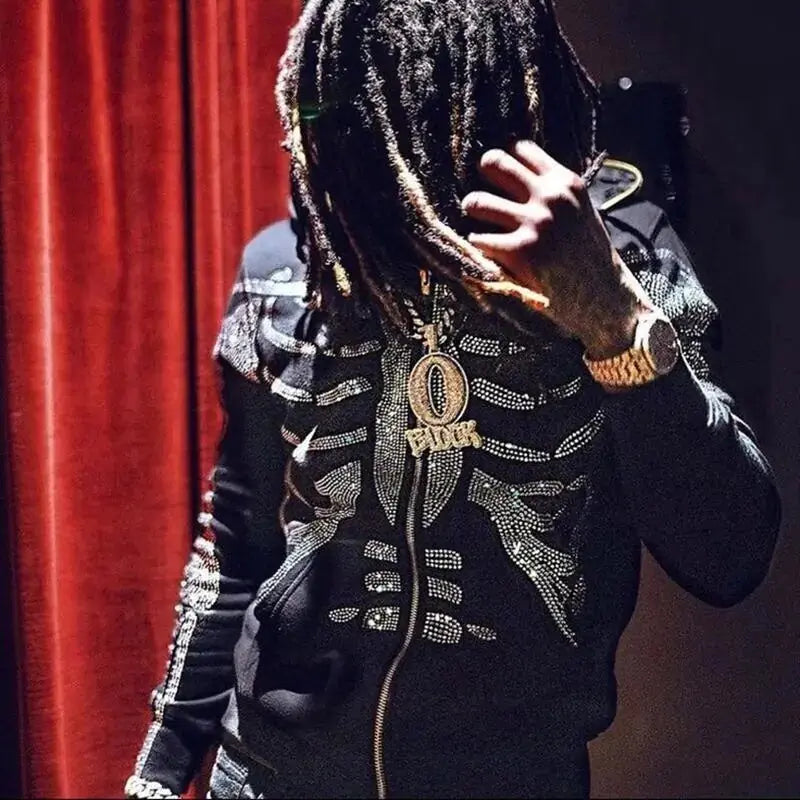 Gothic Rhinestone Skeleton Hoodie GLR SHOPPING