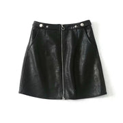 High Waist Slim Zipper A-Line PU Leather Mini Skirt GLR SHOPPING