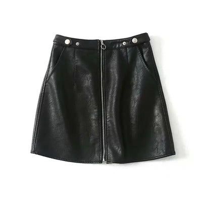High waist mini skirt Slim Zipper A-Line PU Leather