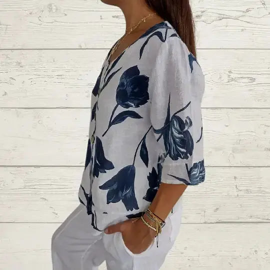 Printed V-Neck Tunic Top GLR SHOPPING