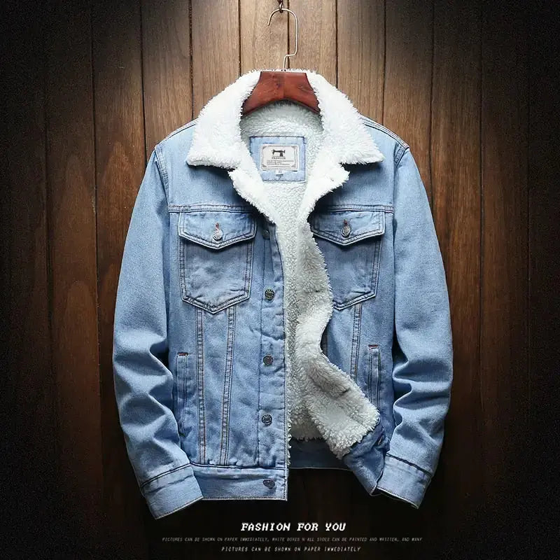 Men Light Blue Winter Jean Jackets Outerwear Warm Denim Coats New Men GLR SHOPPING