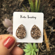 Rose Gold Raw Teardrop Druzy Earrings - GLR SHOPPING