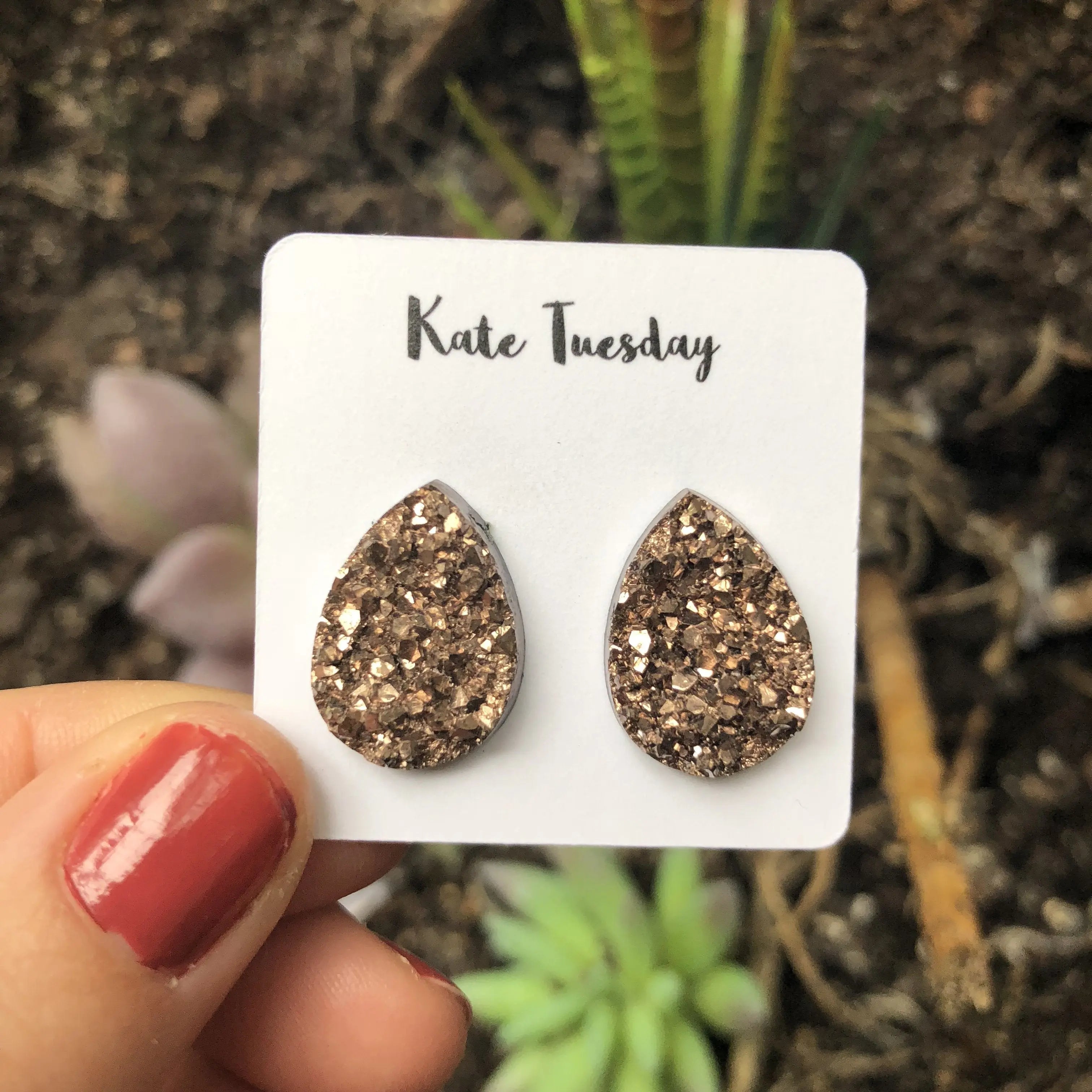 Rose Gold Raw Teardrop Druzy Earrings - GLR SHOPPING