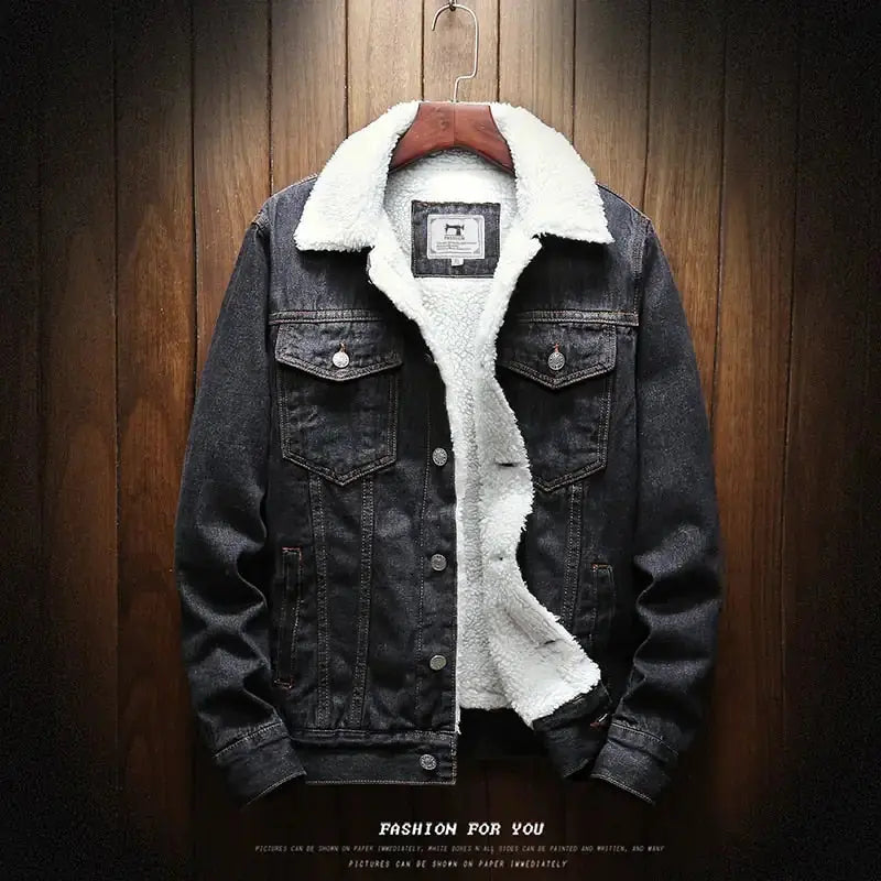 Men Light Blue Winter Jean Jackets Outerwear Warm Denim Coats New Men GLR SHOPPING