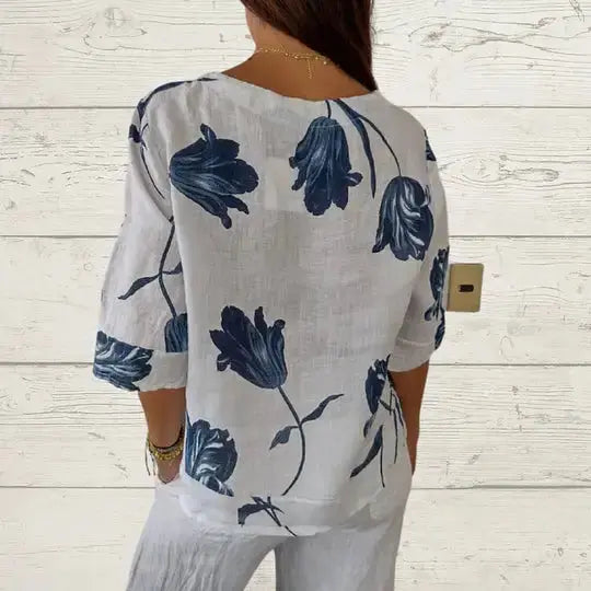 Printed V-Neck Tunic Top GLR SHOPPING