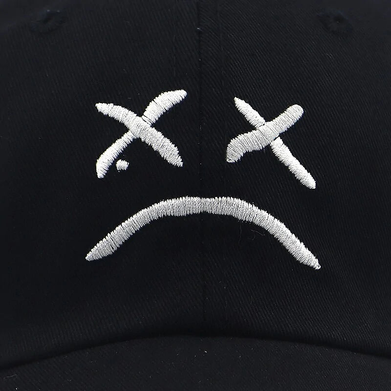 Sad Face Embroidered Baseball Cap: Adjustable Cotton Snapback Hat