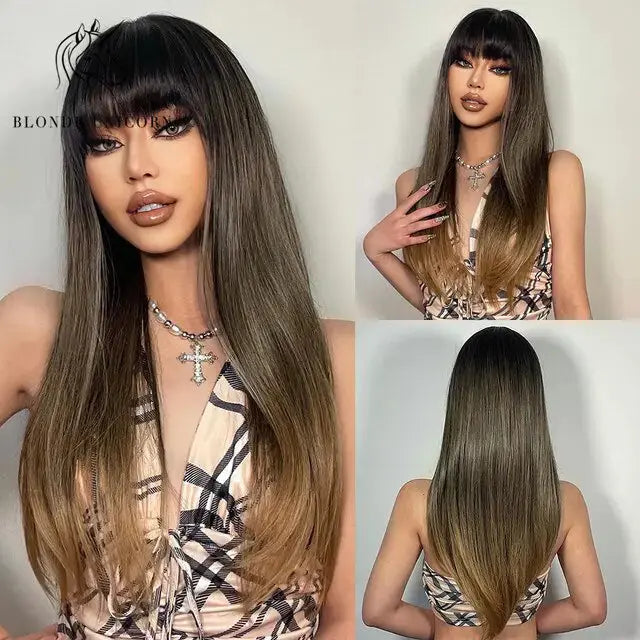 Synthetic Long Brown Wig GLR SHOPPING