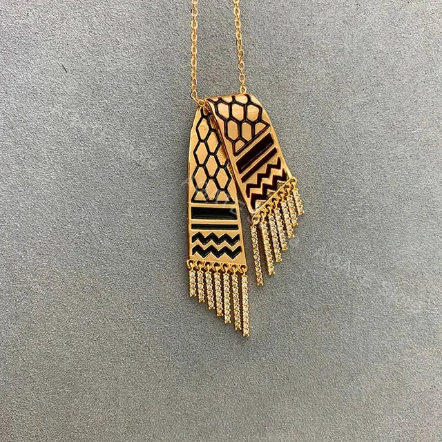Stainless Steel Zircon Tassel Pendant Necklace GLR SHOPPING