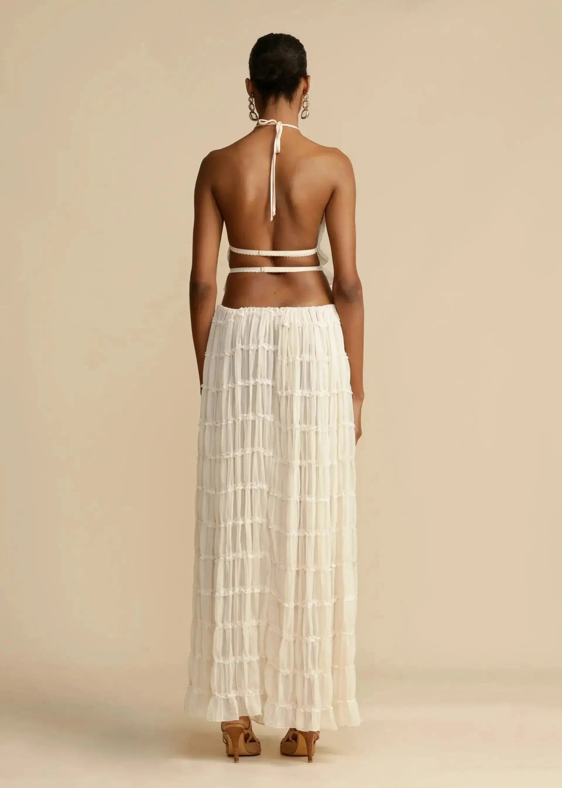 Summer Backless Ruched White Dress Set GLR SHOPPING