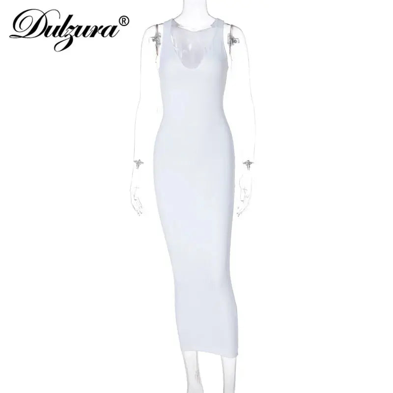 Women's V-Neck Bodycon Striped Knitted Sleeveless Midi Dress GLR SHOPPING