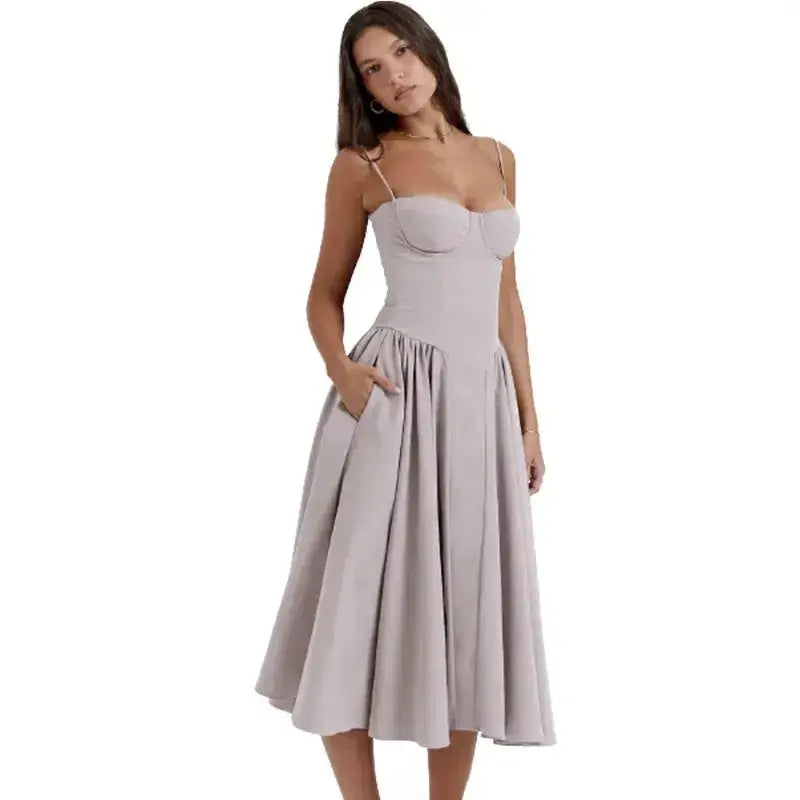 Dopamine Wear Suspender Dress French Retro Long Skirt GLR SHOPPING
