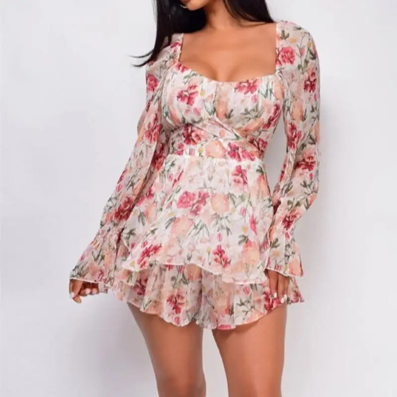 Square Collar Backless Romper