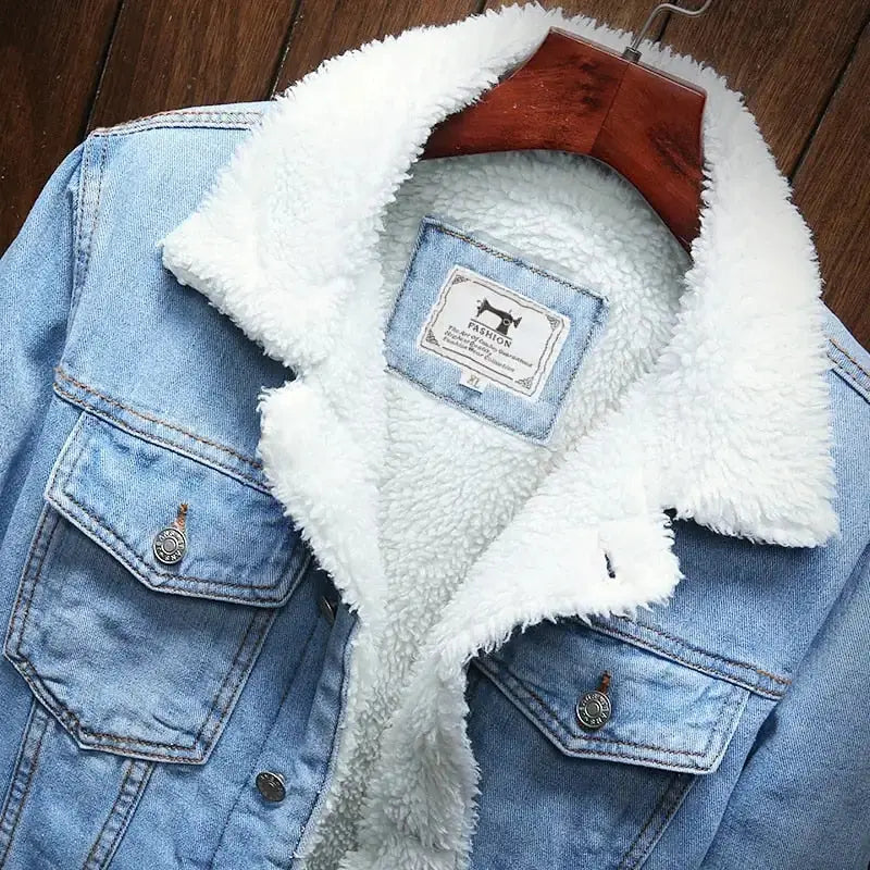 Men Light Blue Winter Jean Jackets Outerwear Warm Denim Coats New Men GLR SHOPPING
