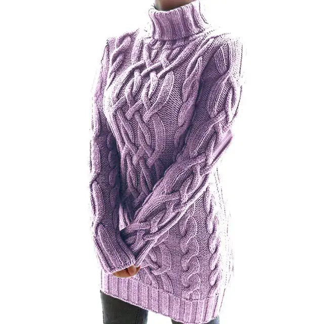 Turtleneck Twist Knitted Sweater Dress GLR SHOPPING