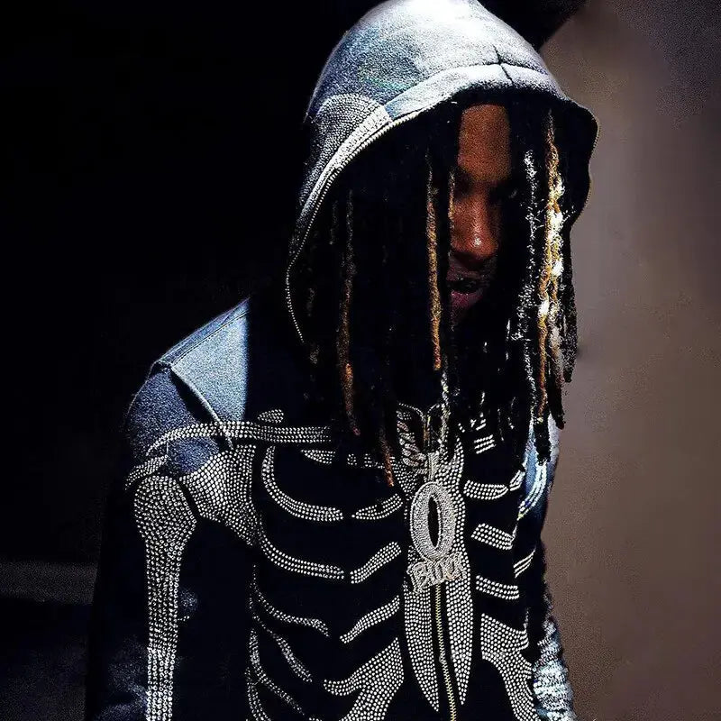 Gothic Rhinestone Skeleton Hoodie GLR SHOPPING