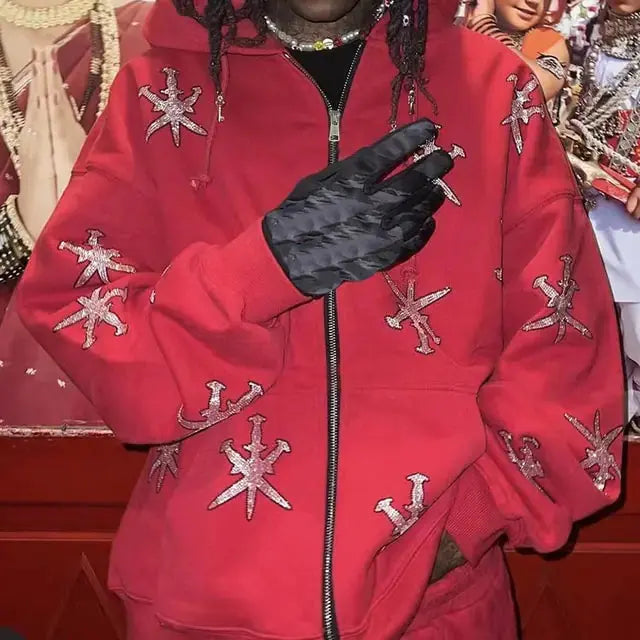 Gothic Rhinestone Skeleton Hoodie GLR SHOPPING