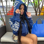 Women Zip Up Letter Printed Streetwear Hoodie GLR SHOPPING