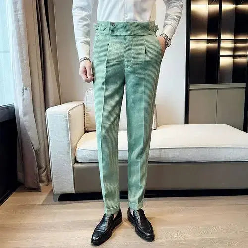 Autumn Winter Pantalones Hombre High Waist Waffle Business Casual Suit Pants for Men GLR SHOPPING
