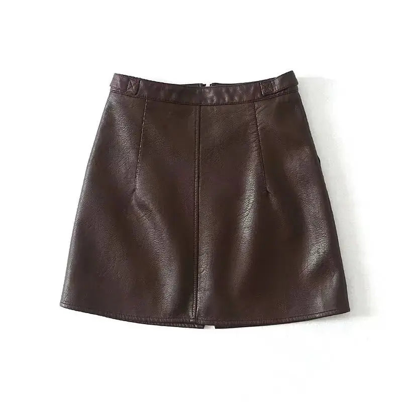 High Waist Slim Zipper A-Line PU Leather Mini Skirt GLR SHOPPING