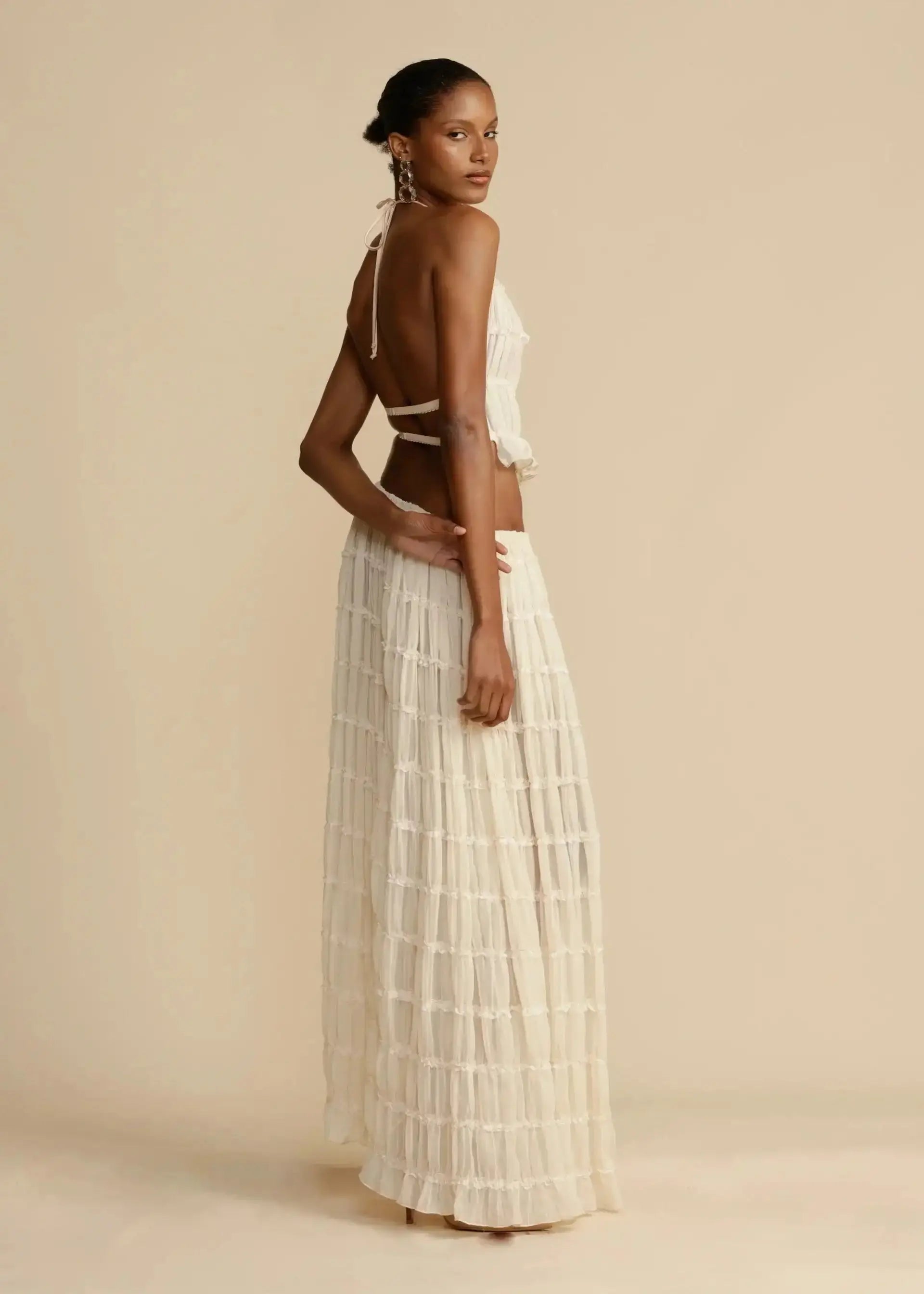 Summer Backless Ruched White Dress Set GLR SHOPPING