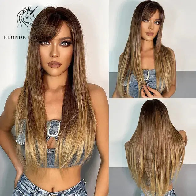 Synthetic Long Brown Wig GLR SHOPPING