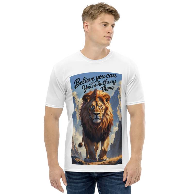 Motivational Lion T-Shirt - Believe You Can Quote - Men's White Graphic Tee