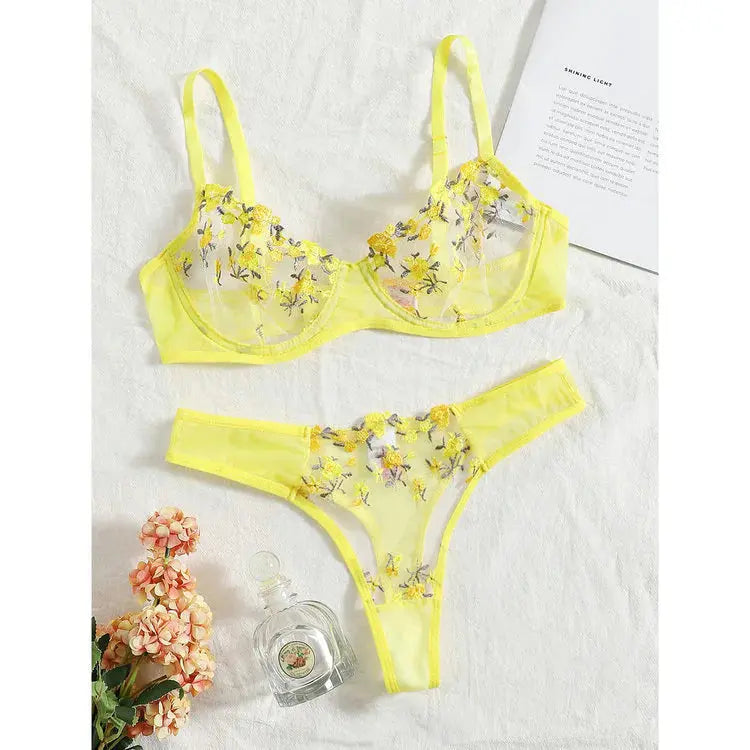 Low Waist Lace Embroidered Bra Set GLR SHOPPING