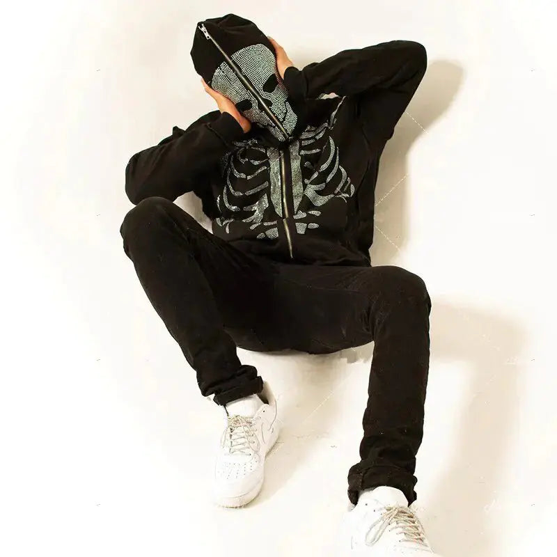 Gothic Rhinestone Skeleton Hoodie GLR SHOPPING