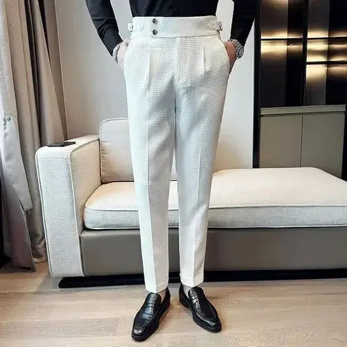 Autumn Winter Pantalones Hombre High Waist Waffle Business Casual Suit Pants for Men GLR SHOPPING