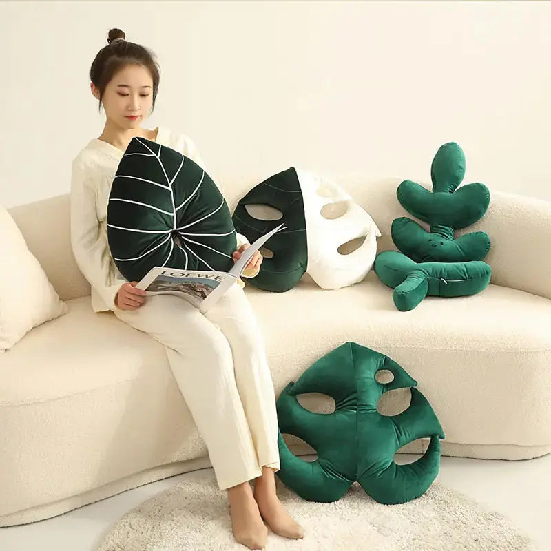 Green Leaf Plush Pillows GLR SHOPPING
