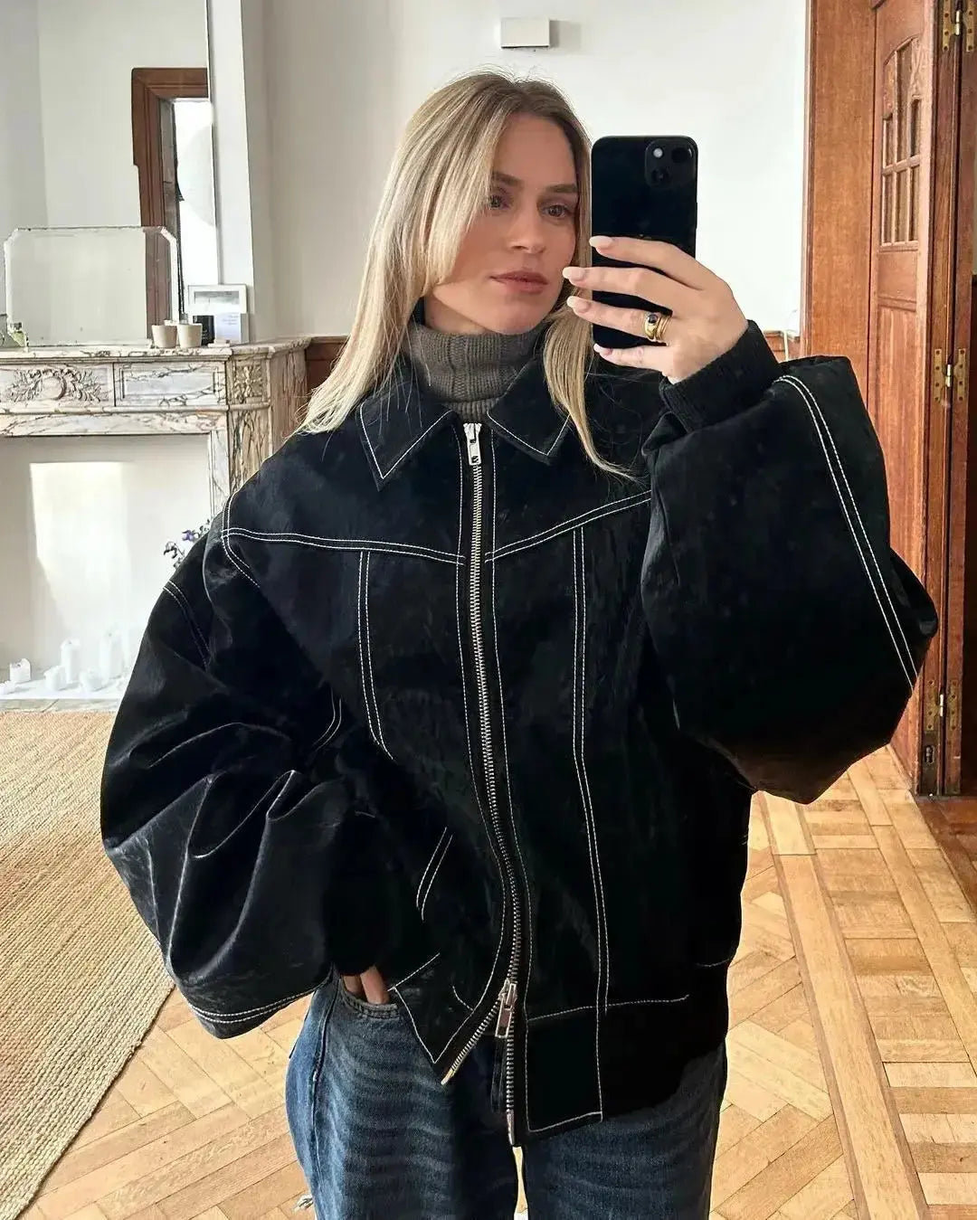 Casual Oversized Leather Jacket Women Fashion GLR SHOPPING