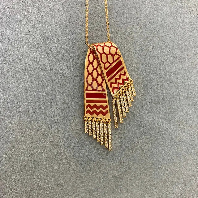 Stainless Steel Zircon Tassel Pendant Necklace GLR SHOPPING